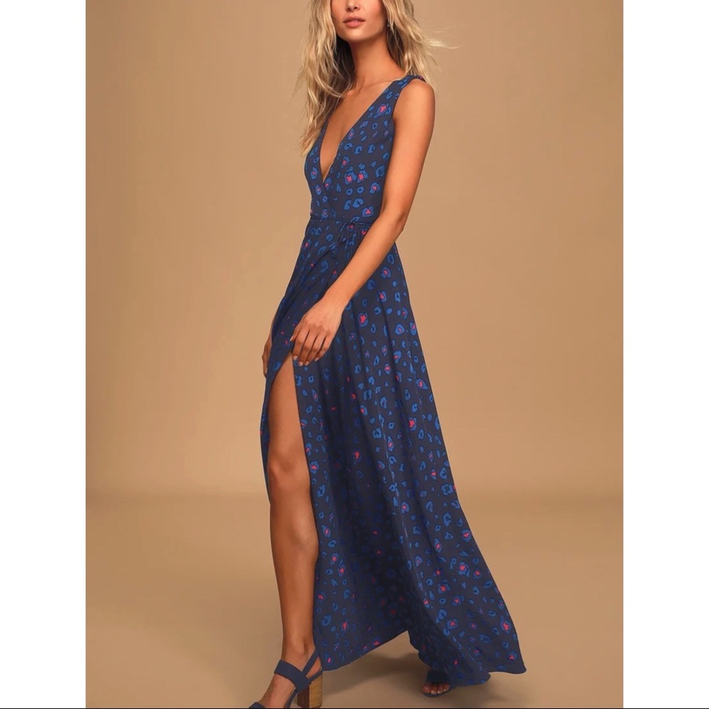 Lulus Blue Leopard Wrap Maxi Dress